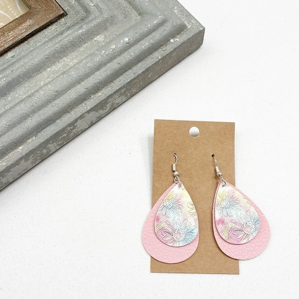 Floral print teardrop hand made earrings